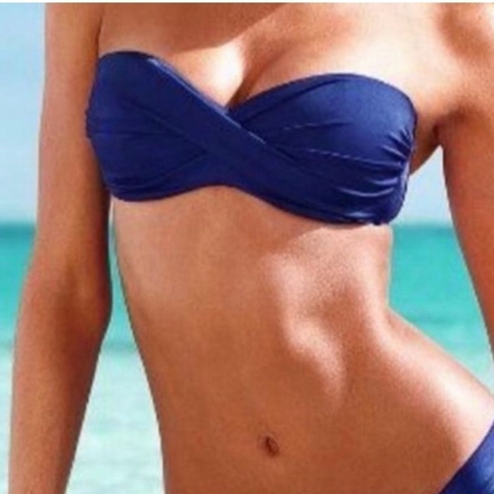 Victoria's Secret The Knockout Twist Blue Bandeau Bikini Top Size 36DD s…